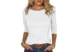Totatuit Camiseta Mujer Básica Elástica y Ajustada con Cuello Barco y Mangas 3/4 Elegante y Cómoda para Uso Diario