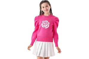 SMILING PINKER Girls Jumper Sweater Knit Butterfly Camellia Pullover Puff Sleeves Crop Top