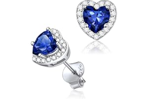ChicSilver Pendientes Corazón Mujer Plata de Ley 925 Pendientes Brillantes Pequeños con Circonitas Piedras Colores Regalo Cumpleaños