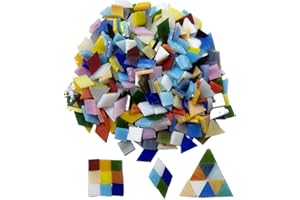 ANKTILY Azulejos de mosaico de vidrieras, 300 g, colores surtidos, cuadrados, triangulares, rombos, piezas de vidrio para arte y manualidades, decoración del hogar