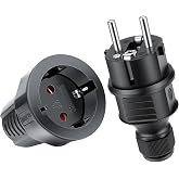 AXFEE 1 x Male Plug + 1 x Female Plug, 250 V 16 A, Black | Recessed Power Outlet, IP44 Rubber Plug, Durable and Damage Resist