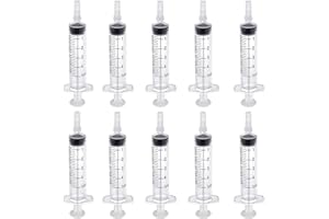 TOPBELIEF 10 pz Siringhe 5 ml, Plastica Sterili Siringhe, Siringhe Senza Ago, Siringhe di Misurazione, Siringa con Tappi per Laboratori Scientifici, Iniettore Animali Domestici, Erogazione di Inchiostro o Colla