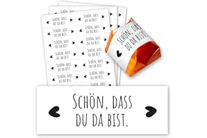 YOUNIKAT 60er Set Aufkleber Schön, dass du da bist - Gastgeschenk passend für Küsschen Pralinen I Herz I Rechteckig I Geschenk-Idee Hochzeit Geburtstag I dv1354