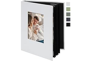 Remowith Album Photo 24 Pochettes 10x15 cm en Toile avec Fenêtre – Petit Carnet Photo – Blanc