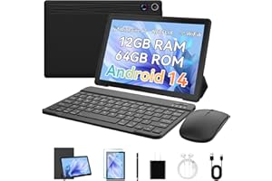 Freeski Tablets 10 inch Tablet Android 14,Octa-Core Processor,12GB RAM 64GB ROM 1TB Expand,5G WiFi 6,1280 x 800 HD/Dual 5MP+8MP Camere,Android Tablet with Keyboard+ Mouse + Case (Black, L)