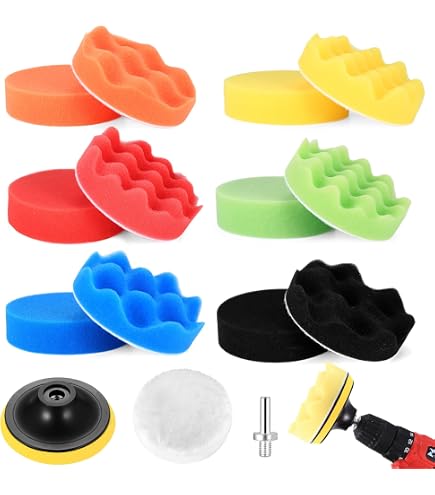 Tru-Lamb Lot De 7 Tampons De Polissage En Laine D'agneau U2013 5 Tampons, 1 Plaque De Support, 1 Accessoire De Perçage U2013 Polissoirs En Laine (10,2 Cm) Pour Automobiles, Bateaux, Avions, Comptoirs