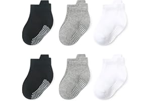 QIYIENDIAN 6 paia di calzini alla caviglia/taglio basso con impugnature antiscivolo per bambini e ragazzi