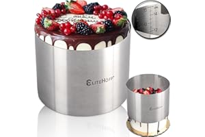 EliteHoff Okrągły Pierścień do Ciasta ze Stali Nierdzewnej - Wysoki Rant Do Tortu (Wysokość 15 cm lub 20 cm) Regulowana Średnica 16-30 cm, Forma do Pieczenia Ciast Obręcz do Tortów (Wysokość 15 cm)