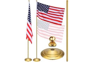 Threan Indoor Telescoping Flag Pole with Base and Ball Top Indoor Flag Pole and Stand Heavy Duty Indoor Stainless Steel Flag Pole Base for House Office Decor, Flag Not Included (Gold, 8.53 ft)