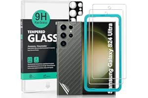 IBYWIND 2 Piezas Protector Pantalla para Samsung Galaxy S24 Ultra 6.8"(No para Samsung Galaxy S24/S24 Plus)+1 Pieza Protector Cámara+1 Pieza Protector Trasera Fibra Carbono,Dureza 9H Cristal Templado