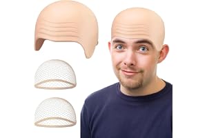 Halloween skallig mössa, latex slät hatt med 2 stycken hårnät | Realistisk beige bald cap, skall mössa för vuxna, halloweenko