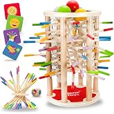 Jeu De Société En Bois Montessori Pyramide Kerplunk – Tour Avec Bâtons Colorés Et Dés, Jouet Éducatif Enfant 3 4 5 6 7 8 9 Ans, Cadeau Idéal Famille