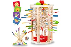 Nene Toys BALLFALL Grande – Giochi Montessori in Legno per Bambini 3 4 5 6 Anni – Gioco da Tavolo Educativo con Bastoncini, Dadi & Carte – Giocattolo Motricità Fine – Regalo Bambina Bambino 3-9 Anni