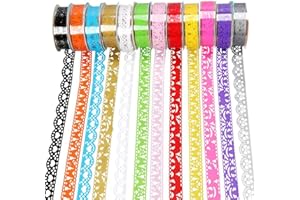 Qtopun - 12 rotoli di nastro autoadesivo con motivo pizzo, glitterato, colorato, per fai da te, artigianato, confezioni regalo, album di ritagli