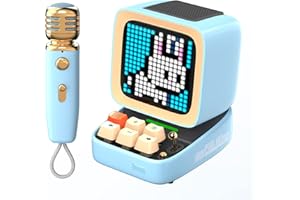 Divoom Ditoo-Mic Pixel Art LED Altavoz Bluetooth portátil con micrófono Karaoke inalámbrico,Pantalla controlada por aplicación, Teclado RGB, Juegos, alarmas para Adultos/niños, Fiesta en casa.