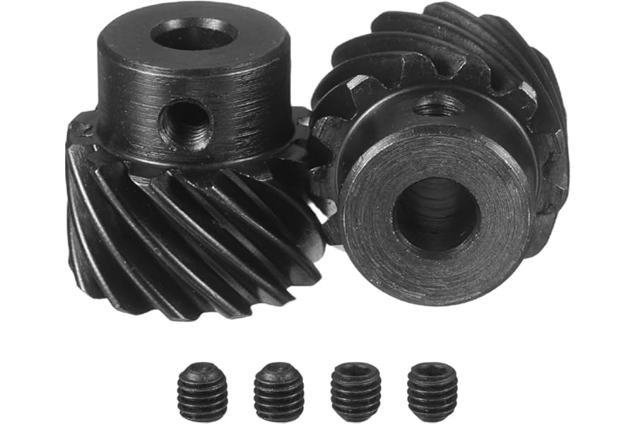 sourcing map 1 Mod 13T 8mm Bore Helical Gears Set, 2 Pcs 45 Degree Left Hand Staggered Shaft Spiral Gear with M4 Screw for Mechanical Rotation (Round Shaft)