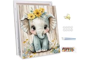 NEWENMO Adorable Baby Elephant Paint by Numbers for Adults with Frame,Animal Paint by Numbers Kits,DIY Oil Painting Kit,Arts and Crafts Kit Acrylic Pigment Drawing Paintwork for Home Decor 30x40cm