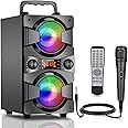 TENMIYA Altoparlante Bluetooth, 60W Cassa Bluetooth Potente, Speaker Bluetooth Portatile in Legno con Microfono, Luci Colorat