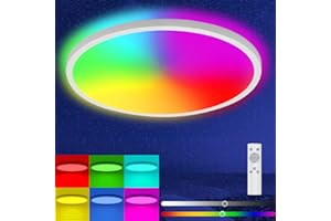 LEDYA LED Ceiling Light Dimmable, 18 W RGB Ceiling Light with Remote Control, Flat Wet Room Ceiling Lighting for Living Room, Bedroom, Children's Room, Kitchen, Hallway, Bathroom, Balcony, 1600 lm,