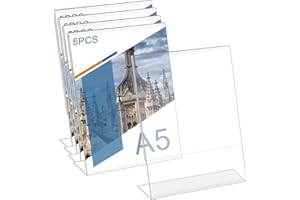 ZOOQUE Soporte para Cartel de Acrílico A5 para Menús, 5 Unidades Porta Menú, Soporte Transparente en Forma de T para Restaurantes Hotel Tienda Oficina