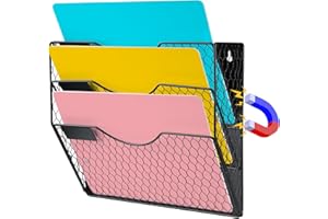 NiOffice 3-Pocket Magnetic File Organizer for Office and Home - Vertical Magazine and Mail Holder with No-Drill Mounting for Wall, Cabinet or Fridge (Black)