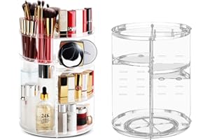 LucyStudio Rotating Makeup Organizer 360 Degree Spinning Adjustable Transparent Make Up Display Storage Holder Large Capacity Cosmetic Organiser for Dresser Bedroom Bathroom