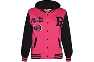 A2Z 4 Kids Unisexe B.B Encapuchonné R Mode FOX Varsity Veste Baseball Style Manteau Longue Manches Nouveau Décontractée Mode Filles Garçons Nouveau Âge 2-13 Ans