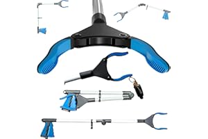 khzer 32"Aluminum Litter Pickers Foldable Reaching Aids for Adults & Disabled with 360° Rotating Head &Magnetic Claw Lightweight Litter Pickers for Adults- Multipurpose Grabber Stick-Round Claw