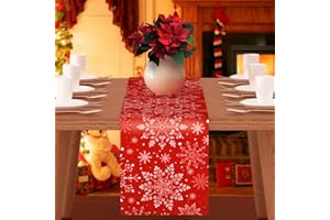 ROELLY Camino de Mesa Navideño , Camino Mesa Rojo Copo de Nieve, Camino de Mesa Moderno Navideño Lavable, Decoración de Mesa Navideña de 40 * 180 cm, Adecuado para Decoración de Mesa