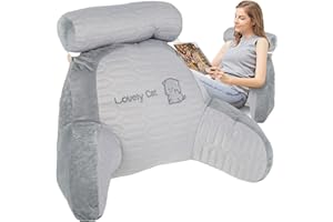 MTFun Reading Pillow for Bed 65 x 45cm Reading Cushion for Bed Back Support with Support Arm Detachable Backrest Pillow Washable Support Rest Pillow for Reading Relaxing Watching TV (cat)