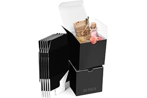 Belle Vous Boite Cadeau Noire (Lot de 50) - Boite Papier Kraft Noir 7,5 x 7,5 x 7,5 cm - Boite Carton Noire Emballage Cadeau Facile à Assembler pour Fêtes, Anniversaires, Mariages