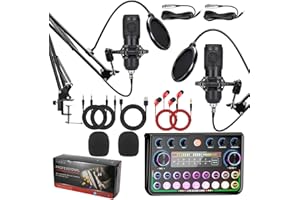 Agrdeed Podcast Equipment Bundle, All-in-One DJ Mixer Streaming Equipment Audio Interface with Podcast Microphone for Smartphone & PC, Plug-and-Play, for Streaming, Singing, Podcasting Recording