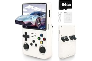 Blidinner Console di gioco portatile R36S - Linux open source, batteria a lunga durata da 3000 mAh, 3,5 pollici, scheda TF da 64 GB, oltre 20.000 giochi classici, console portatile per adulti (bianco)