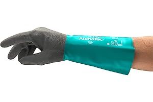 Ansell AlphaTec 58-535W Guanti Chimici da Lavoro, Combinazione Ineguagliabile Resistenza Sostanze Chimiche, Presa Sicura e Fodera Interna Confortevole, Donna e Uomo, Verde, Taglia L (6 Paia)