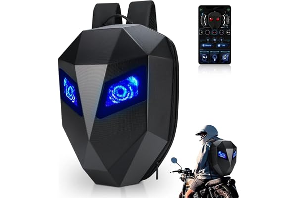 MOCOERL Sac à dos de casque de moto, 3D Hard Shell Sac de casque de chevalier,écran Couleur Programmable, Sac à Dos D'équitation étanche, Noir