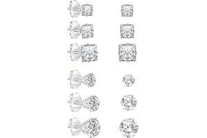 JDGEMSTONE Silver Stud Hoop Earrings Set for Men/Women,Hypoallergenic Surgical Steel Earrings,Small Huggie Cartilage Sleeper Earrings,Silver Hoop Earrings Set,Diamond Earrings,6/8/10Pairs Earrings Set