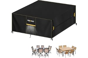 OLEVOLT Bordsöverdrag Utomhus Trädgårdsmöbelöverdrag 600D Oxford | Vattentät Utomhus Bordsöverdrag Utomhus Soffskydd med Luftventiler Skydd för Bord och Stolar 210x210x74cm