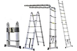 DICN 12.5ft 3.8m Telescopic Ladders Expandable Collapsible Portable 1.9m + 1.9m Aframe Ladder 12 Steps Folding Stepladder Aluminum for Indoor Outdoor Home Office DIY Builer Load Capacity 150kg
