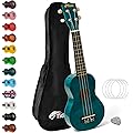 TIGER Ukulélé soprano 2501-BL avec sac de transport, médiator en feutre et cordes de rechange, bleu