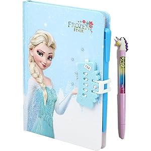 SHREE TECHNESH Freezing Angel Printed Design Secret Personal Lock Dairy With Sparkling Water Gel Pen (21 X 14 X 3 Cm), 80 Pag