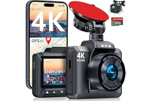 VEEMENT Dashcam Auto Vorne Hinten 4K/1080P mit GPS WiFi Dashcam Auto mit 2,4" IPS-Bildschirm, Auto Kamera 32GB-Karte, Parküberwachung, Nachtsicht, WDR, 170° Weitwinkel, G-Sensor, Loop-Aufnahme, APP, Max 256GB