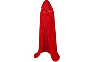 Txian Full Length Hooded Velvet Cloak Halloween Christmas Fancy Cape Costumes 59" (Red)