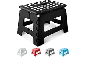 KEPLIN Taburete plegable resistente de 9 pulgadas | Reposapiés plegable antideslizante para niños pequeños, niños y adultos | Paso de plástico portátil y ligero con asa de transporte para interiores o