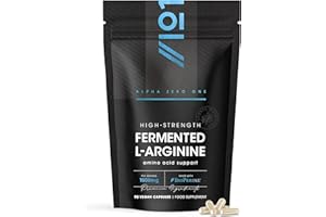 Fermented L-Arginine 1500mg with BioPerine® & Biotin - 90 Vegan Capsules – High Strength Amino Acid Supplement – Resealable and Recyclable Pouch – by Alpha01