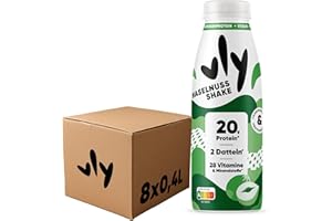 ‎VLY vly Haselnuss 400 ml Flasche - Veganer Nuss Drink + 20g Protein ohne Zuckerzusatz | Proteinreich & kalorienarm aus Pflanzenprotein Haselnussdrink Milchalternative Eiweiß Proteindrink