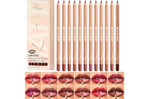 HQDA 12 PCS Lip Liner Pencil Set Matte Lip Contour Lipliner, Waterproof Long Lasting Lipstick Lip Liner Set, Smudge-Proof Lip Liner Pen (Colour, 12pcs/A)