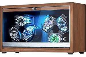 ANWBROAD Watch Winder 6 con LED e motore super silenzioso 4 modalità di rotazione Scatola per orologi Watch Shaker con adattatore Type-C UJWW003A