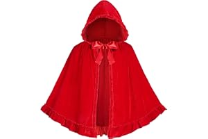 Tomatoys Kort Röd Cape med Luva för Damer - Rödluvan Cape med Rosett och Volanger för Halloween, Karneval, Cosplay och Maskerad, One Size Vuxen