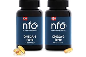 ‎NFO NFO OMEGA 3 FORTE 2er-Pack [2x60=120 Kapseln] Norwegische Fischöl Omega 3 Kapseln hochdosiert, Fischöl Kapseln EPA & DHA als Ethylester & Vitamin E Omega 3 Öl Komplex hochdosiert Wildfisch