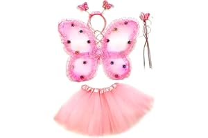 Tante Tina Costume da Farfalla per Bambina - Vestito Farfalla da Bimba in 4 Pezzi: Gonna in Tulle, Ali, Bacchetta e Cerchietto - Indicato per i Bambini da 2 a 8 Anni